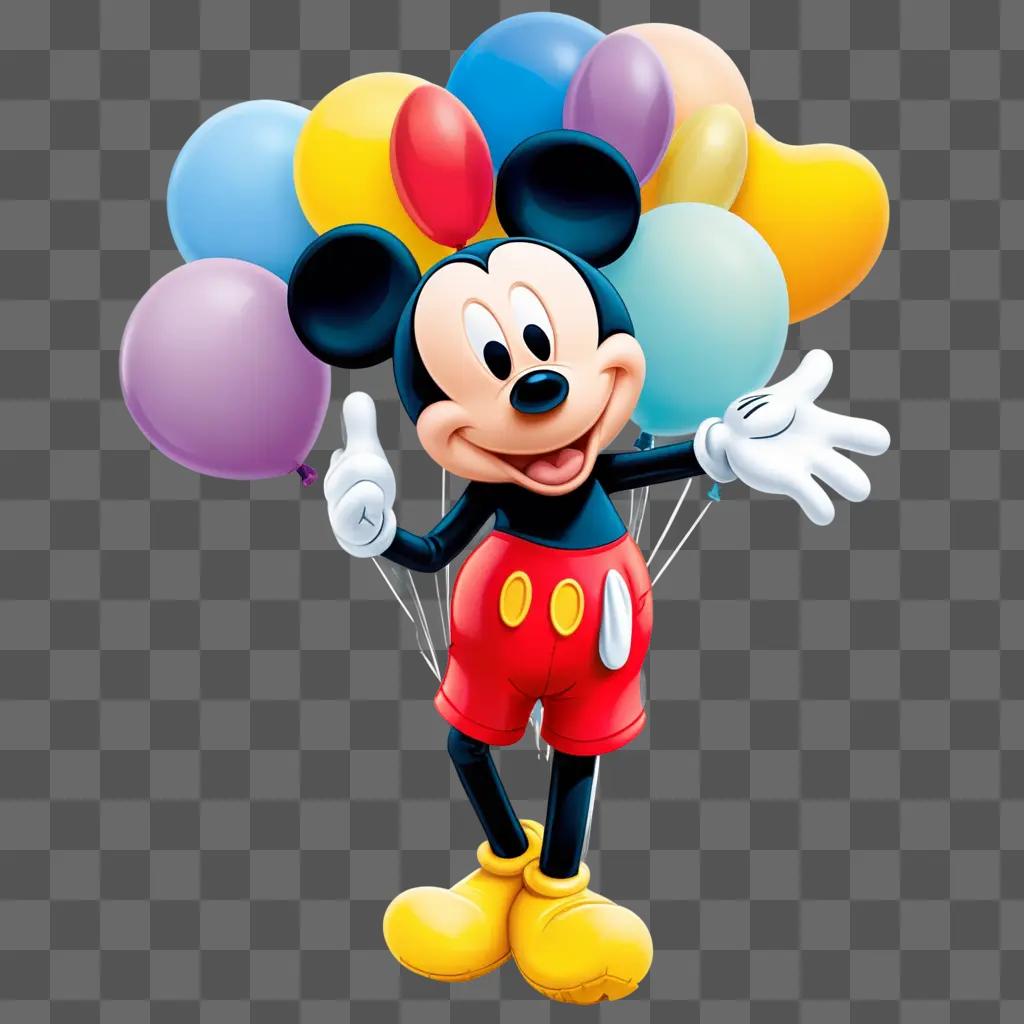 Mickey holding balloons in his hands