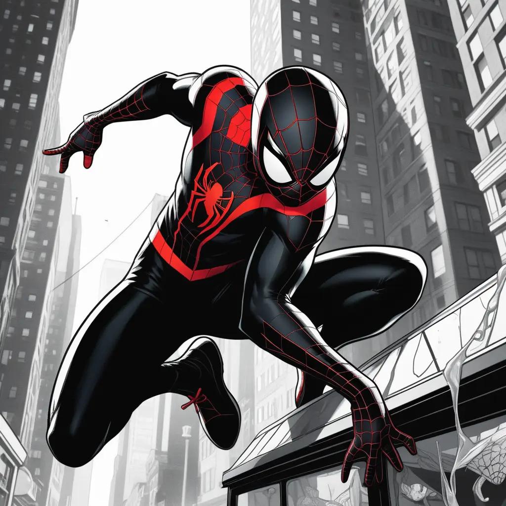 Miles Morales, Spiderman, Cityscape, Coloring Page