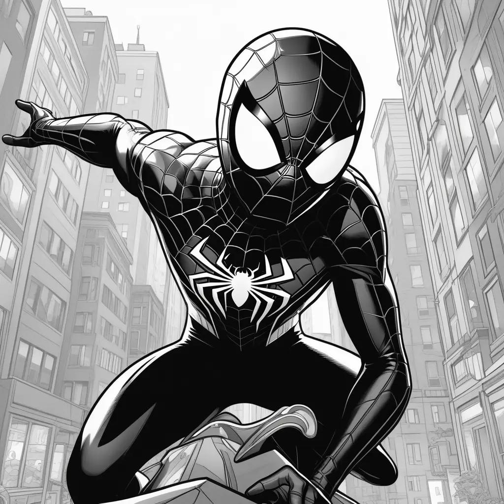 Miles Morales Spiderman Coloring Page in Black and White