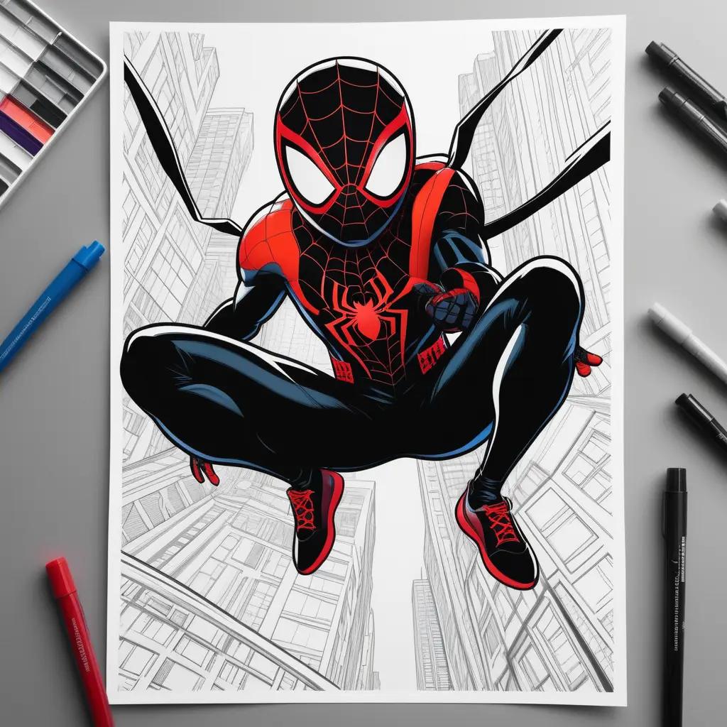 Miles Morales coloring page with black and red colors