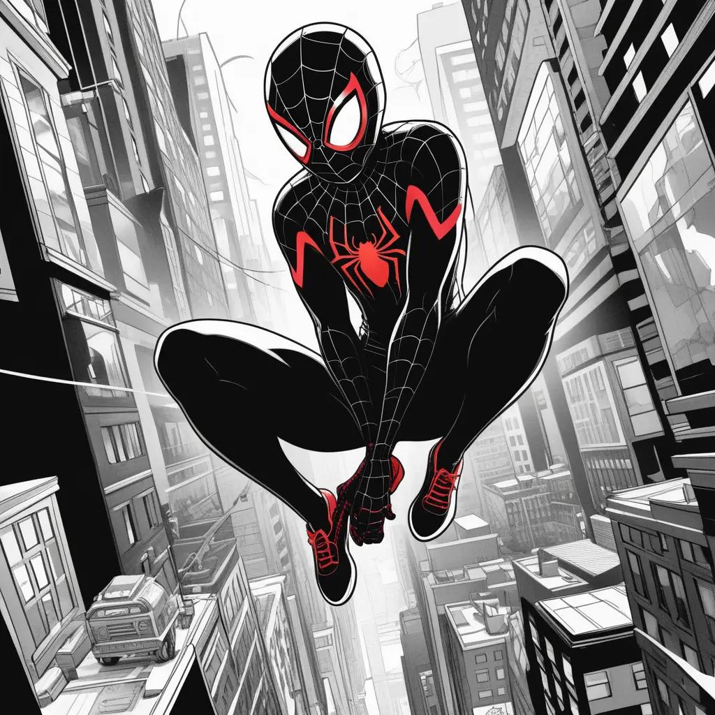 Miles Morales coloring pages in a cityscape