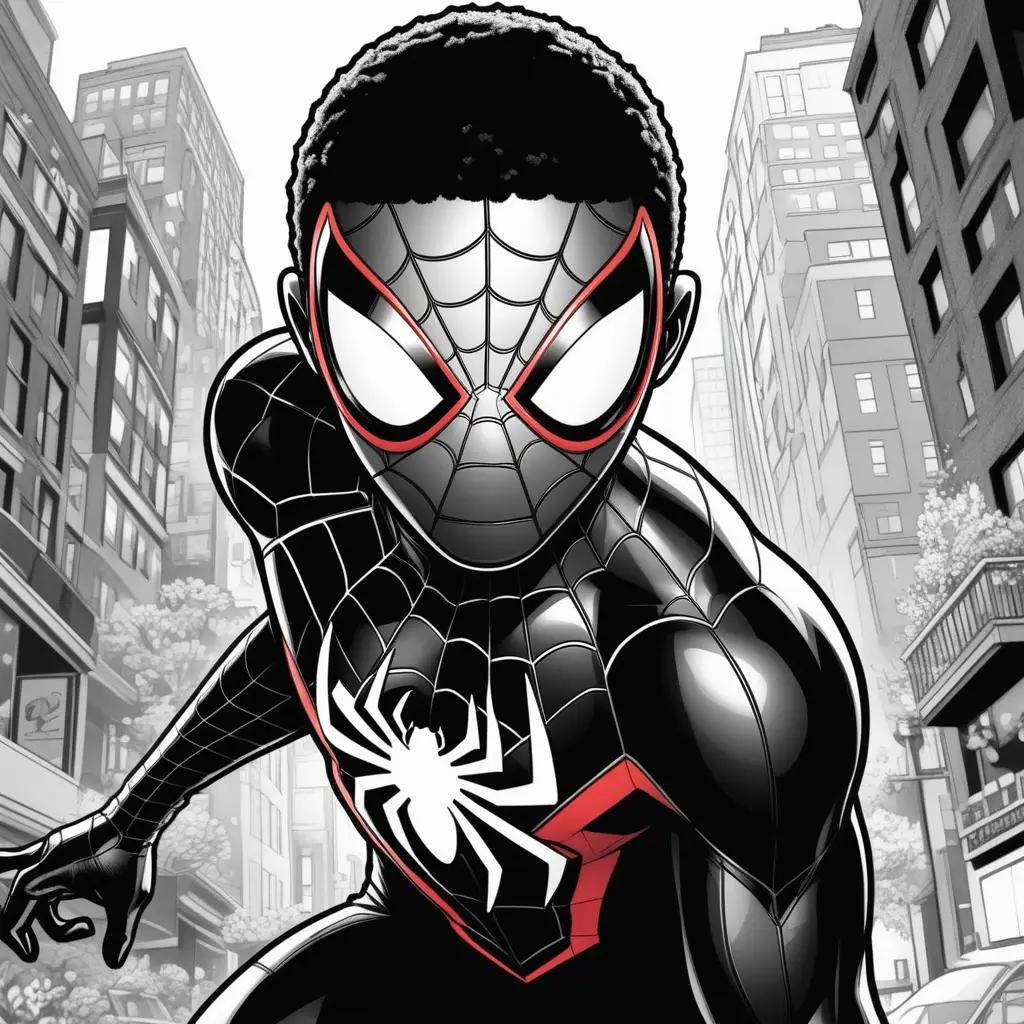 Miles Morales in a comic book coloring page