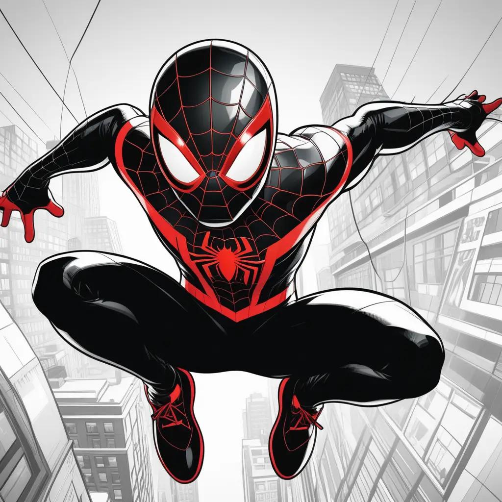 Miles Morales in a vibrant cityscape coloring pages