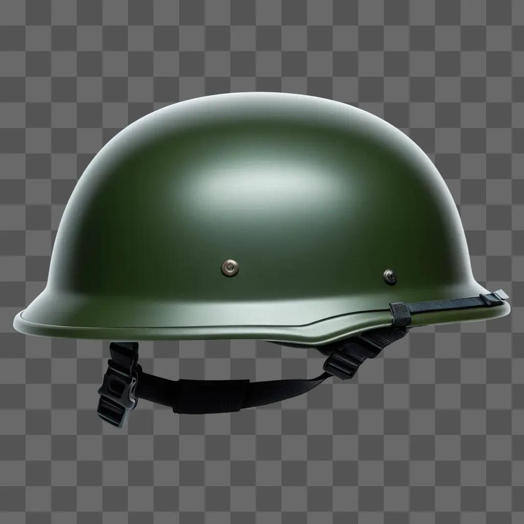 Military helmet with straps on a green background