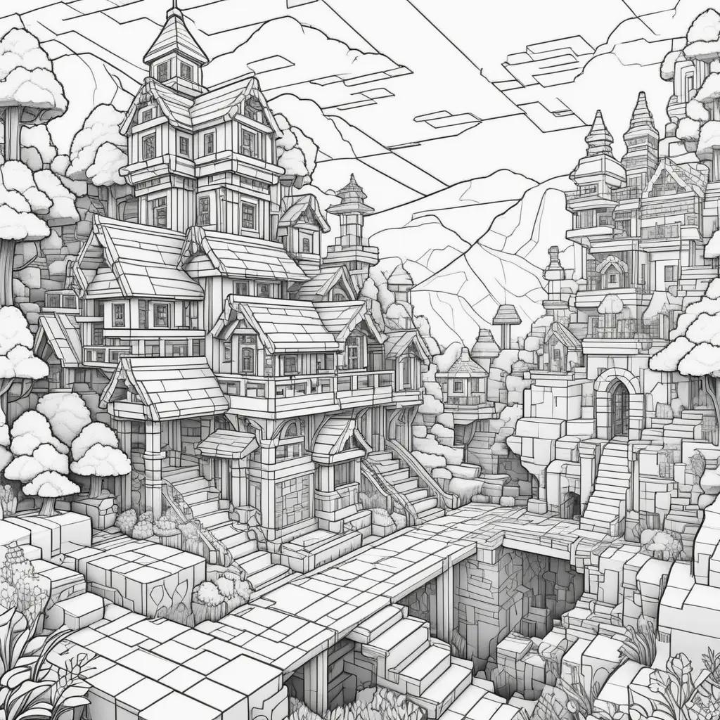 Minecraftの塗り絵:古代の城のぬりえ