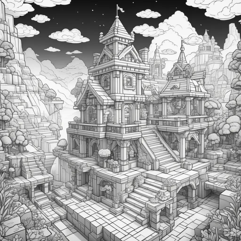 Minecraftのぬりえ:黒と白の城での冒険