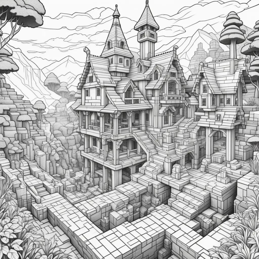 Minecraft Coloring Pages: Unique Houses Coloring Page