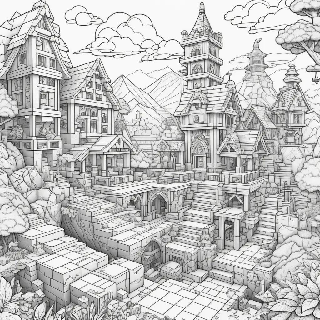 Minecraft ぬりえ: 村、山、家