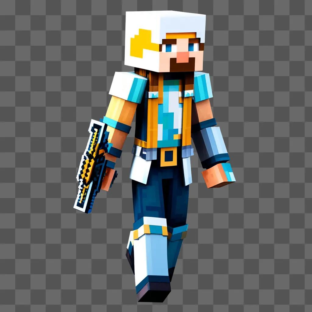 Minecraft character holding weapon with pixelated design