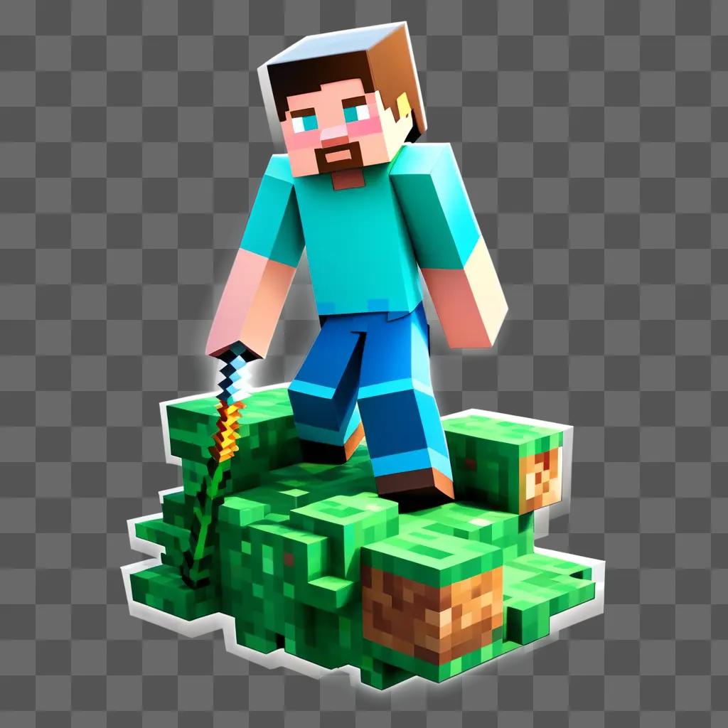 Minecraft character on green block