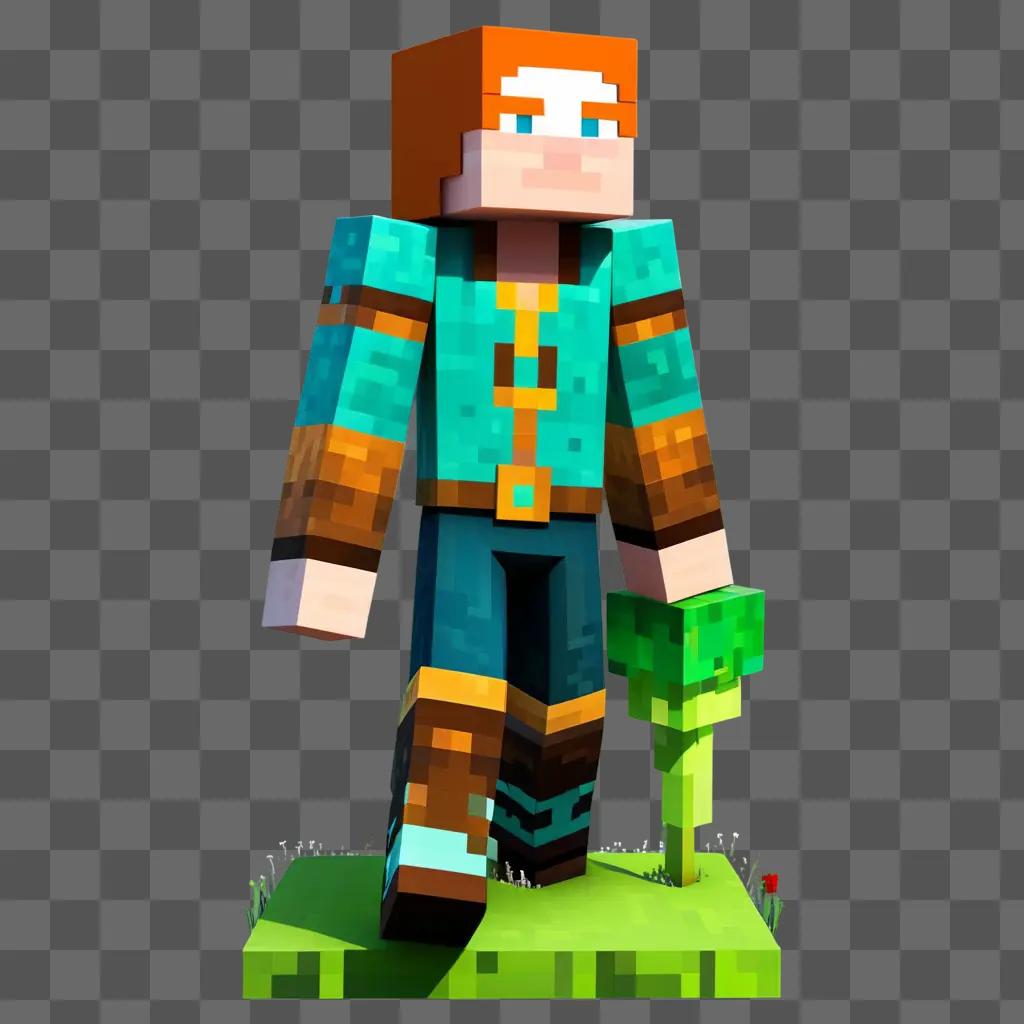 Minecraft character standing on a green platform