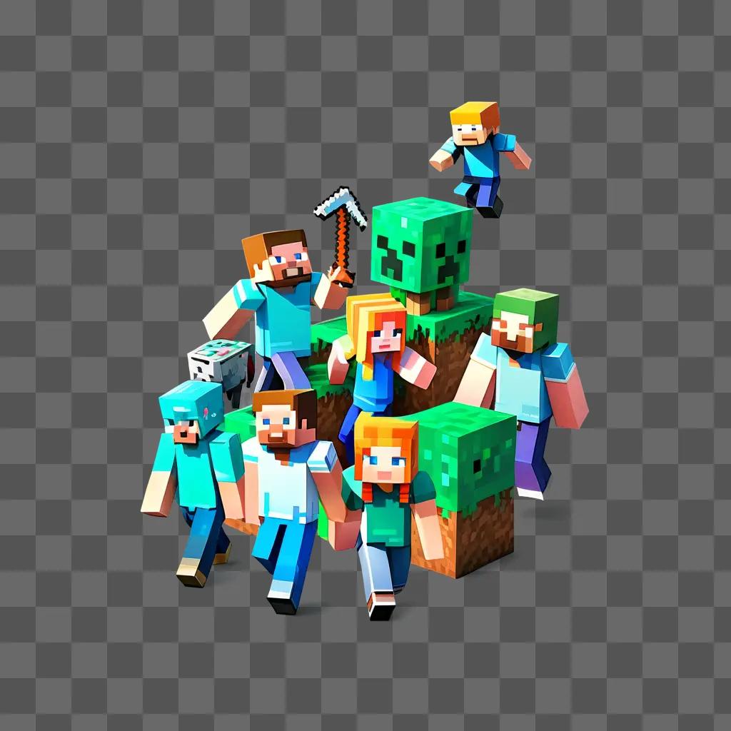 Minecraft characters are shown in a fun and colorful manner