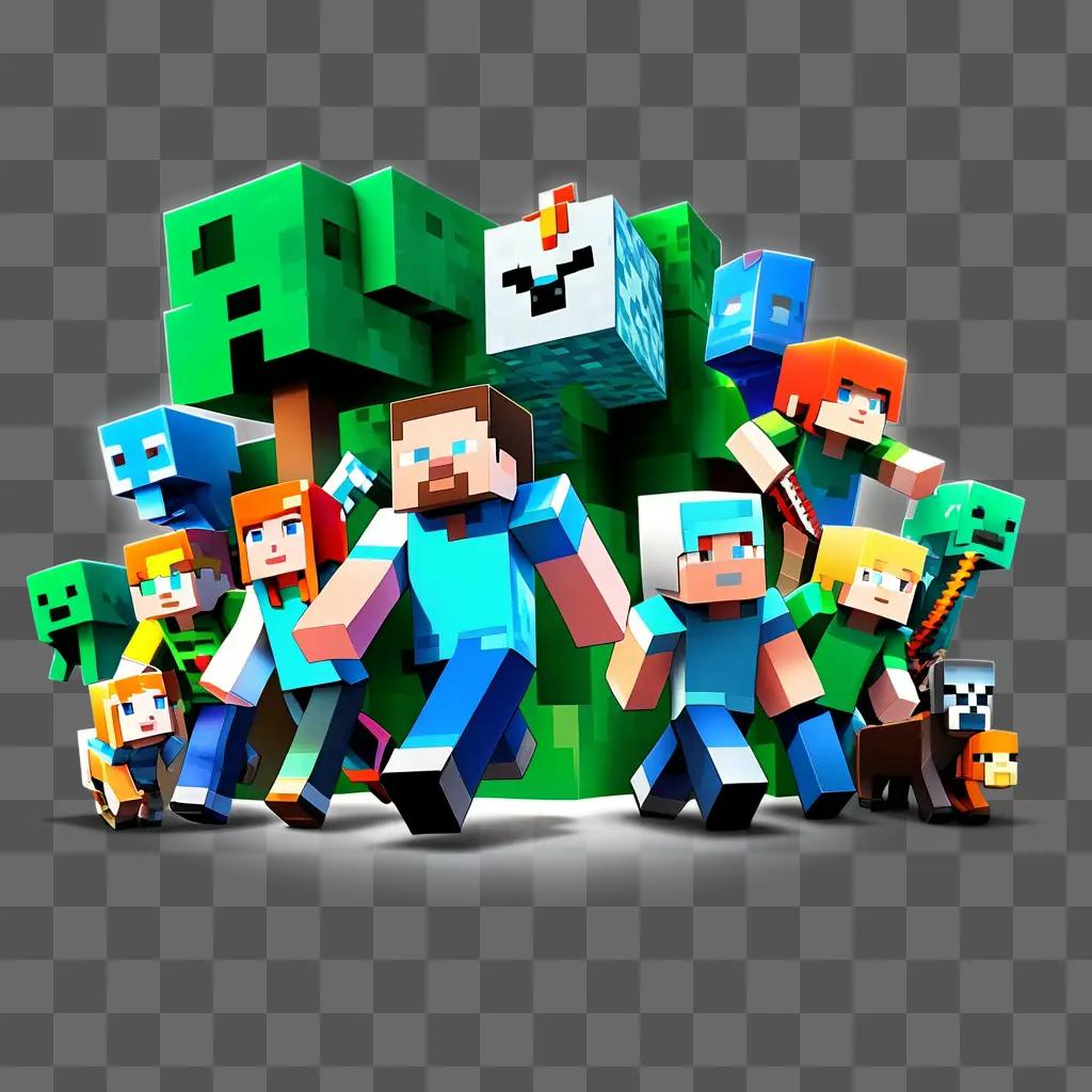 Minecraft characters in a colorful scene