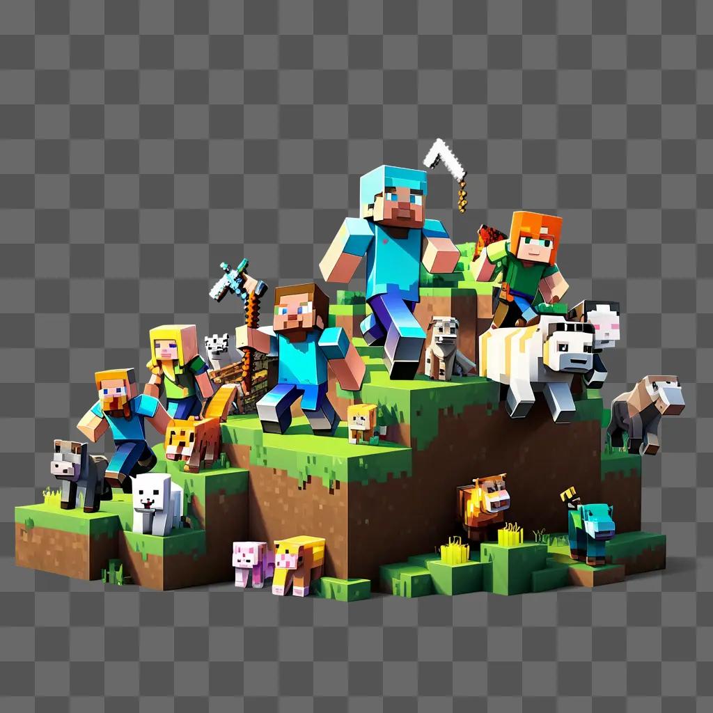 Minecraft characters on a colorful hill