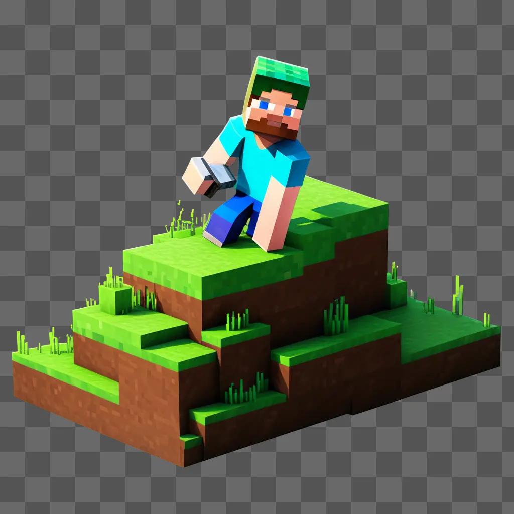 Minecraft clipart shows a boy sitting on a stone hill