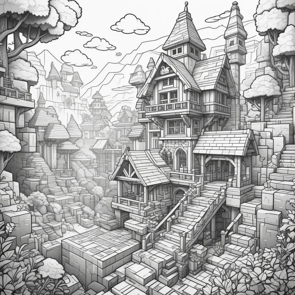 Minecraftのカラーページには、城と石造りの建物が表示されます