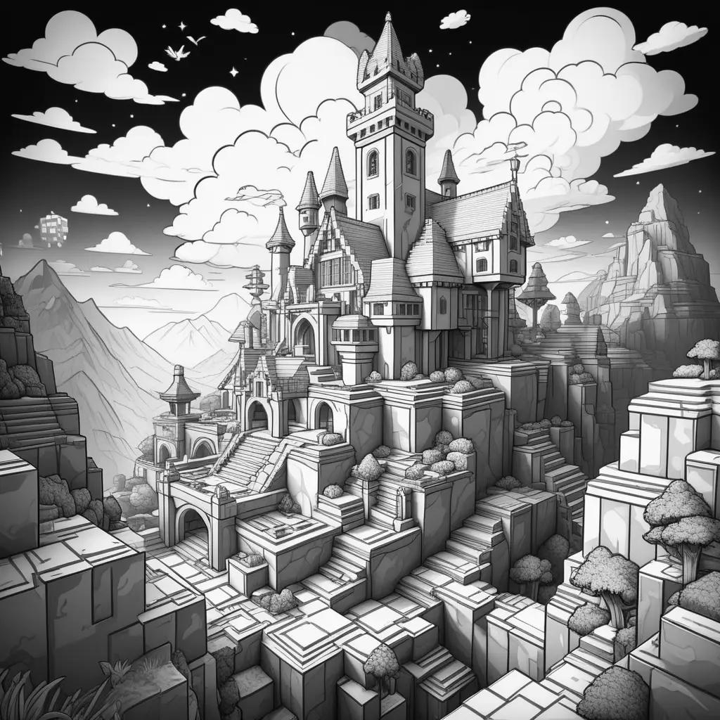 Minecraft ぬりえ: 城と山々