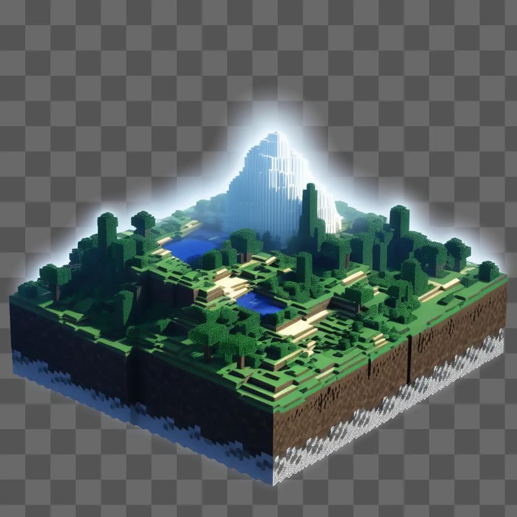 Minecraft map with a transparent sky and snowy mountain