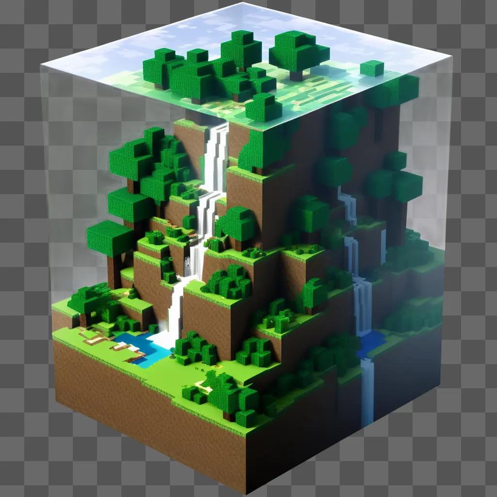 Minecraft transparent 3D model of a waterfall