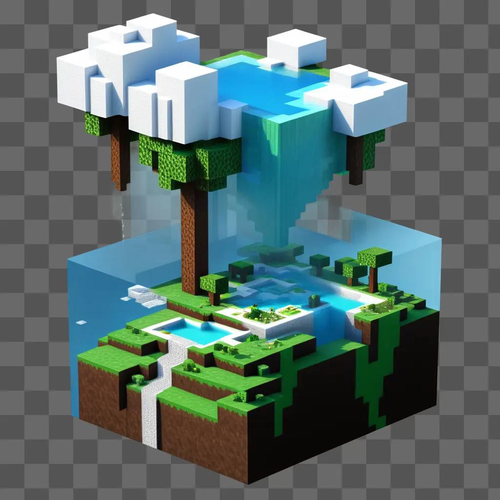 Minecraft world made transparent, with water, trees and sky