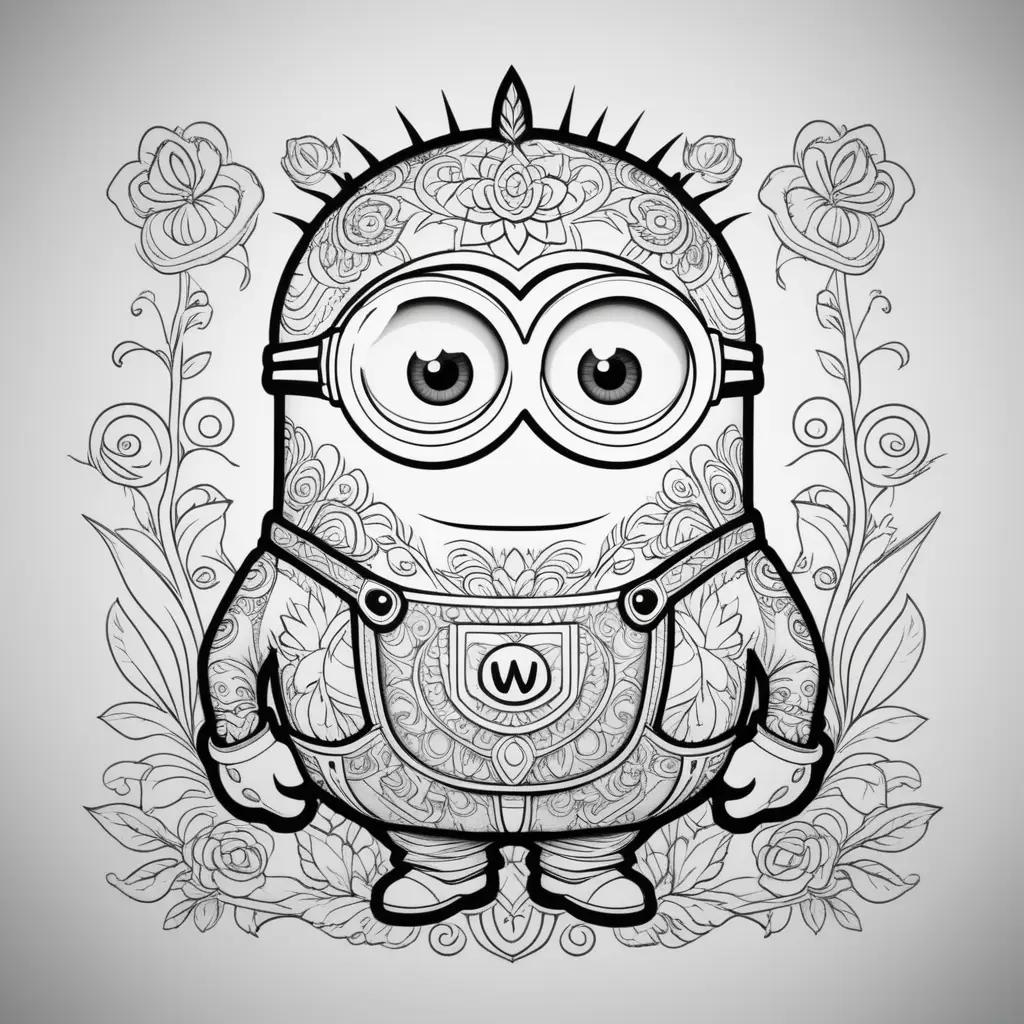 Minion Coloring Pages Featuring A Cute Little Minion With Flowers Around Him