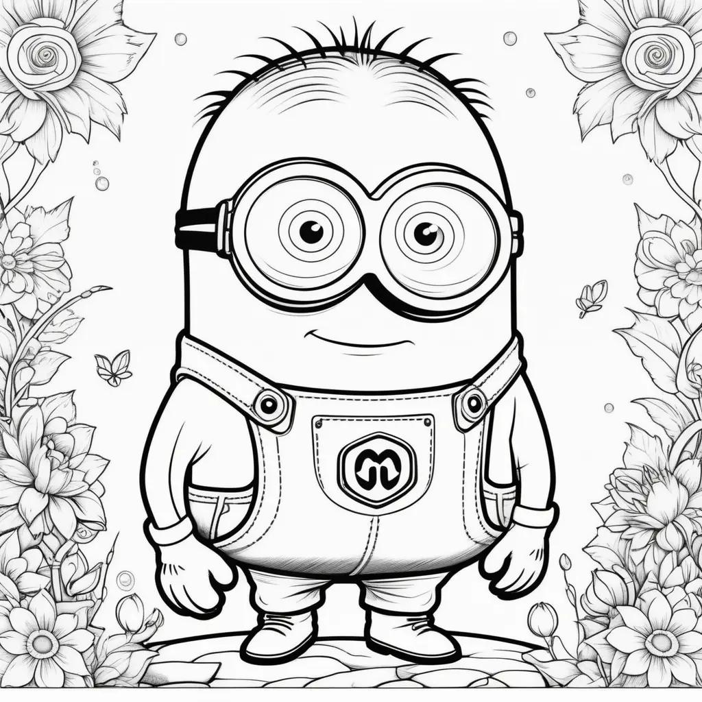 Minion coloring page with black and white colors