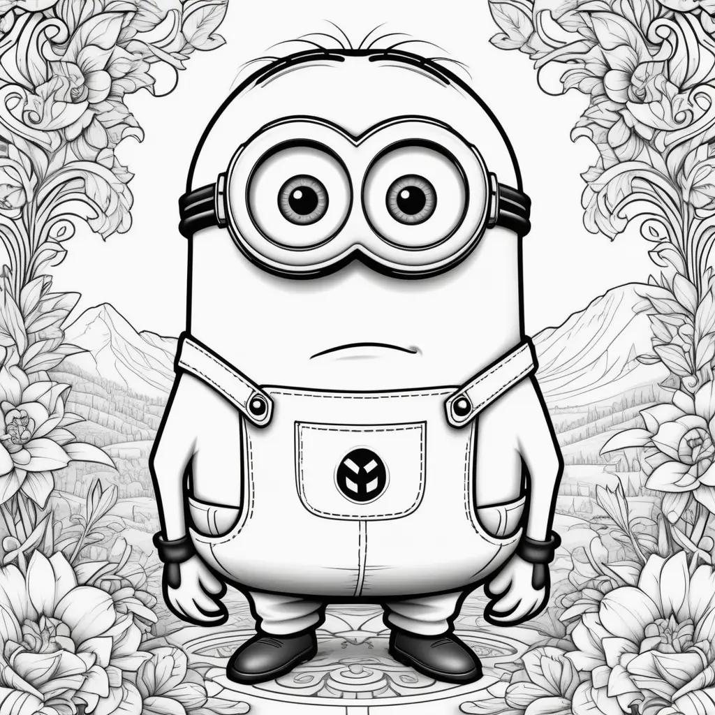 Minion coloring page with black and white design