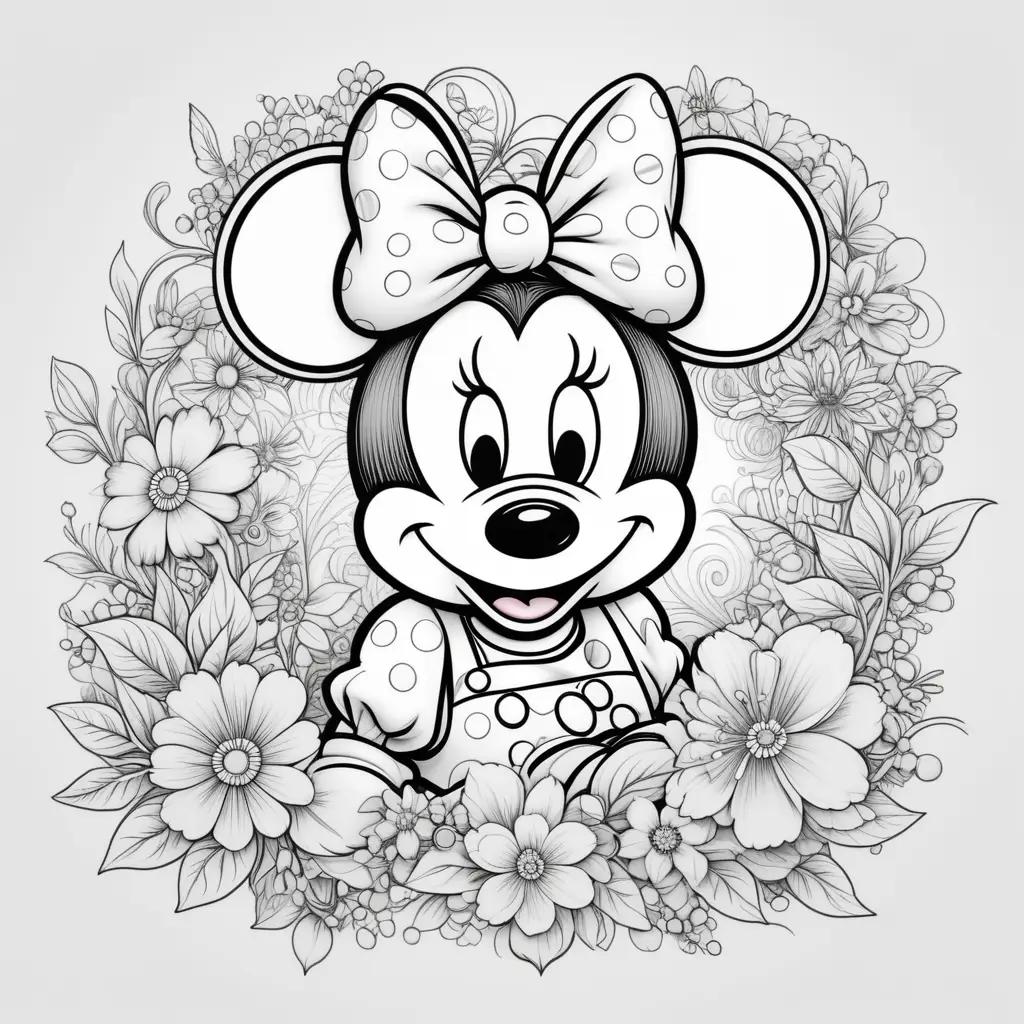 Minnie Mouse coloring page featuring a bow and flowers