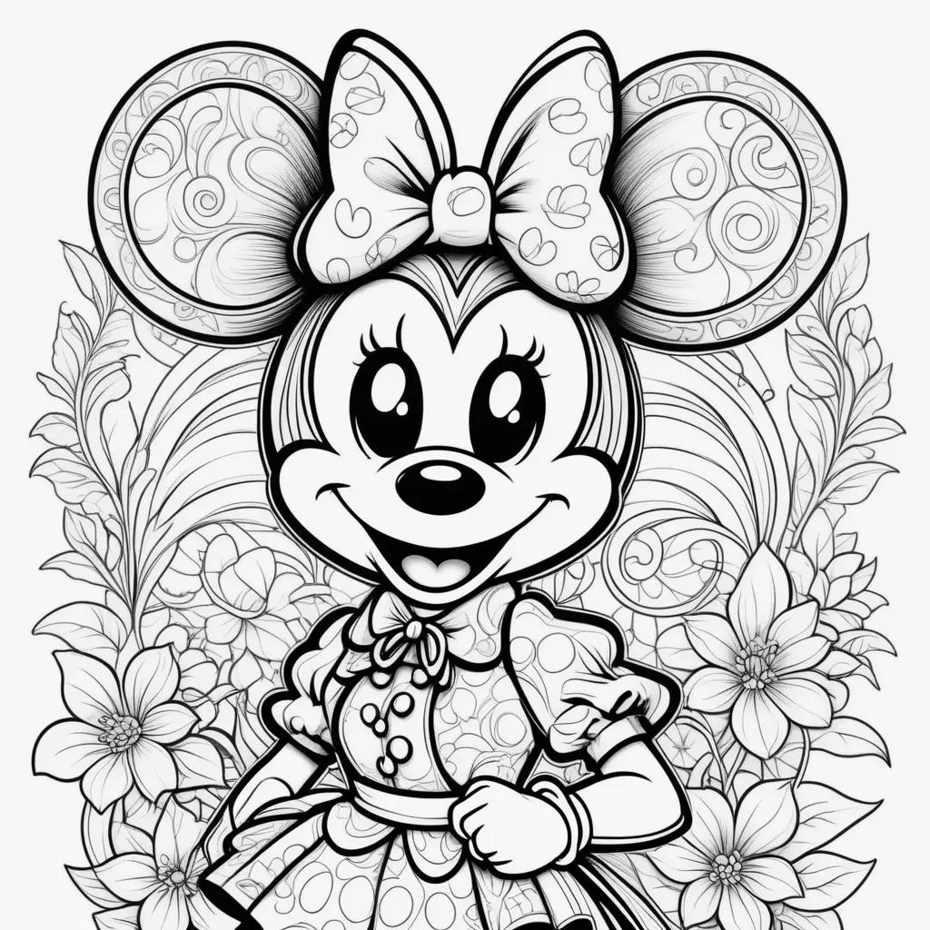 Minnie Mouse coloring page with a black and white design