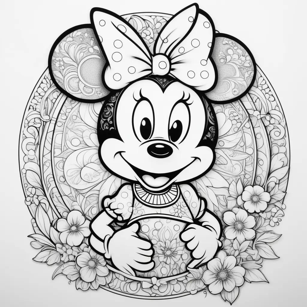 Minnie Mouse coloring page with a bow and a smiling face