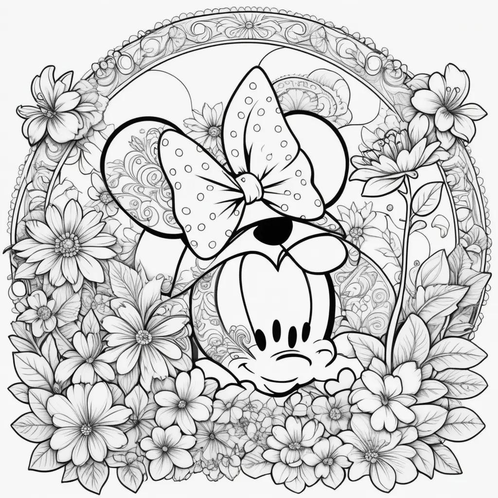 Minnie Mouse coloring pages for adults with flowers