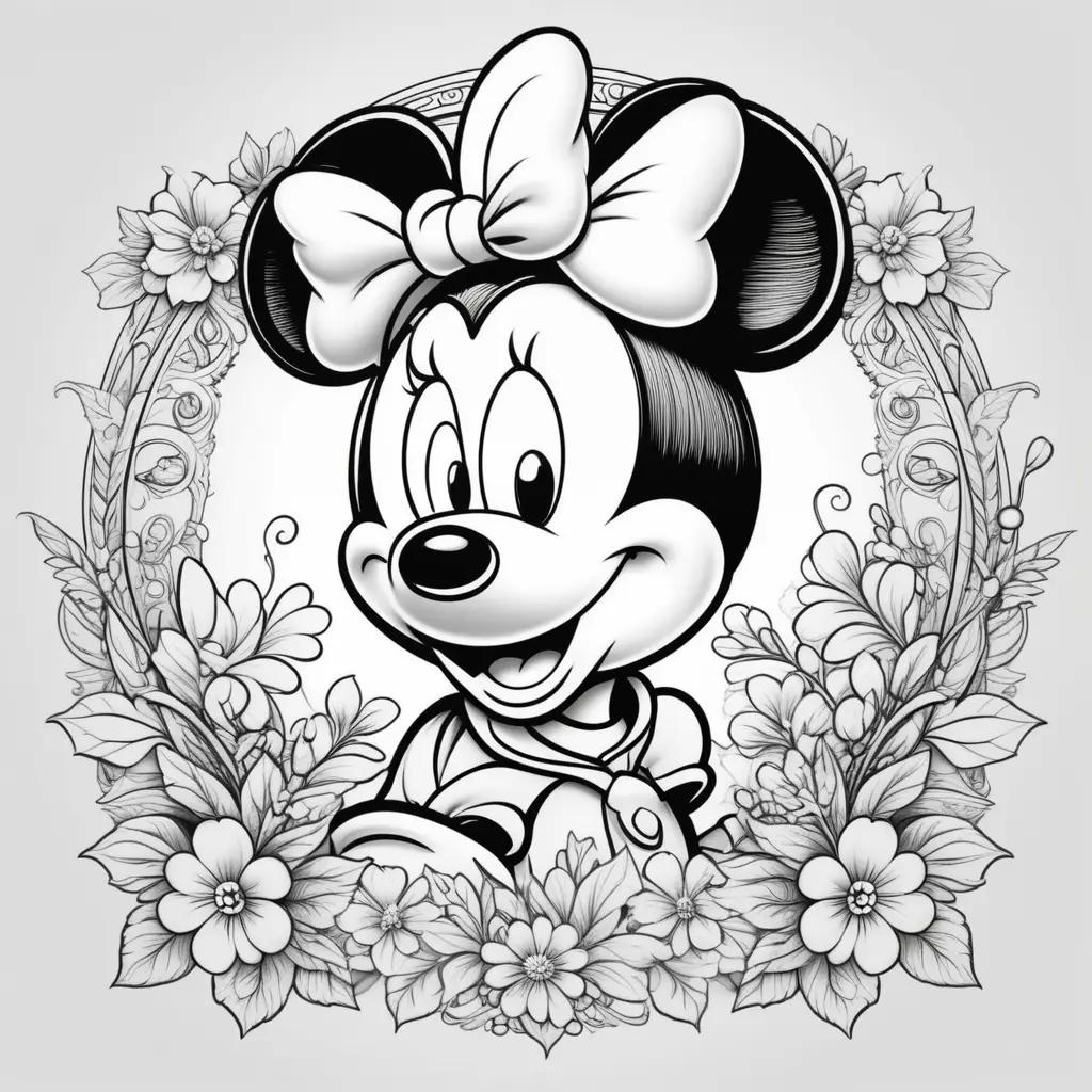 Minnie Mouse coloring pages with black and white design