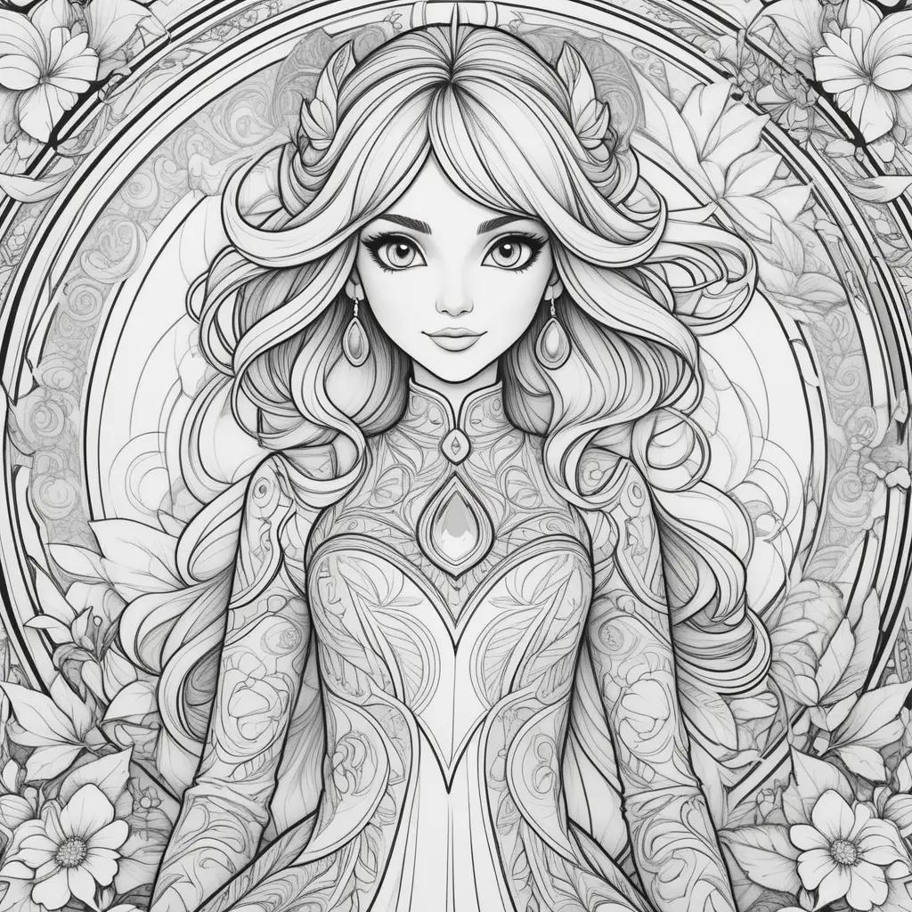 Miraculous Coloring Pages - A collection of detailed and intricate illustrations featuring a young woman with long hair, adorned with various accessories and adornments