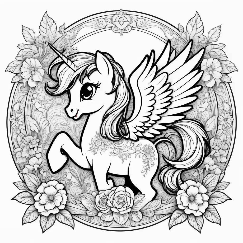 Mlp coloring pages: A pony with wings, flowers, and leaves