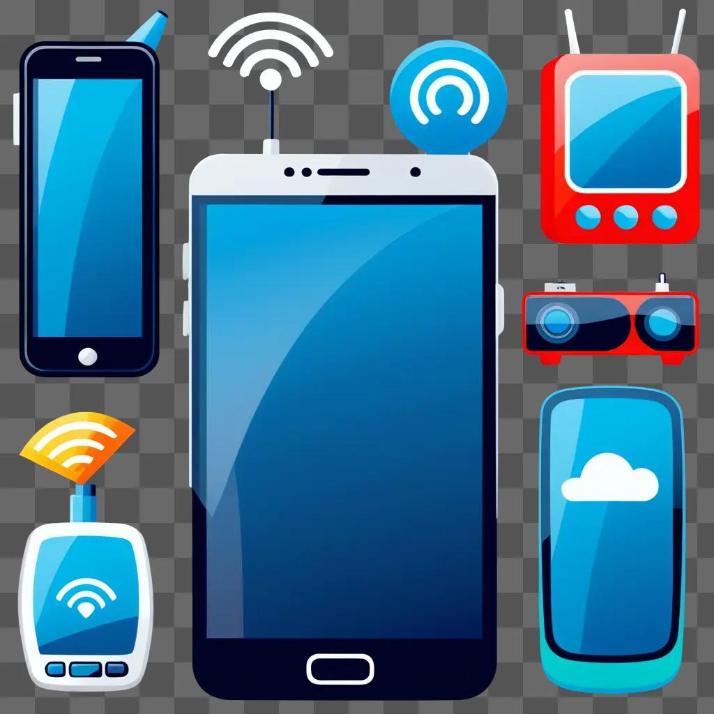 Modern clipart of various communication devices