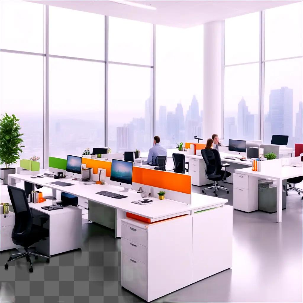 Modern office with cubicles and desks