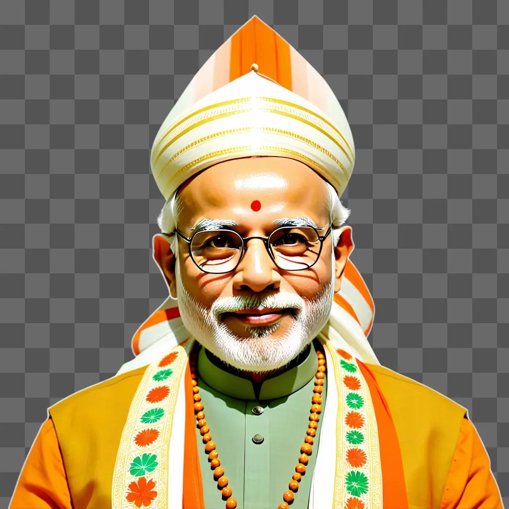 Modi in a yellow and orange suit