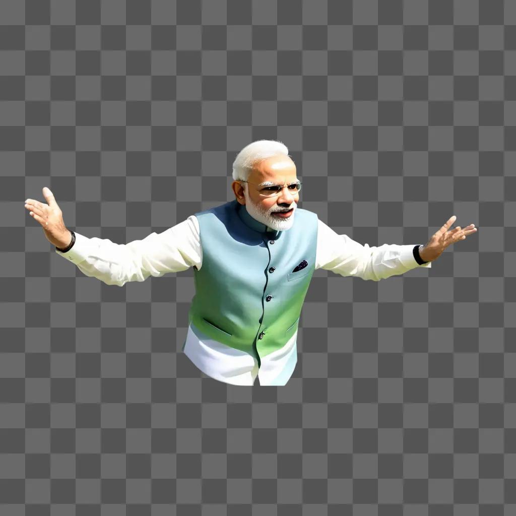 Modi poses for a photograph with arms outstretched