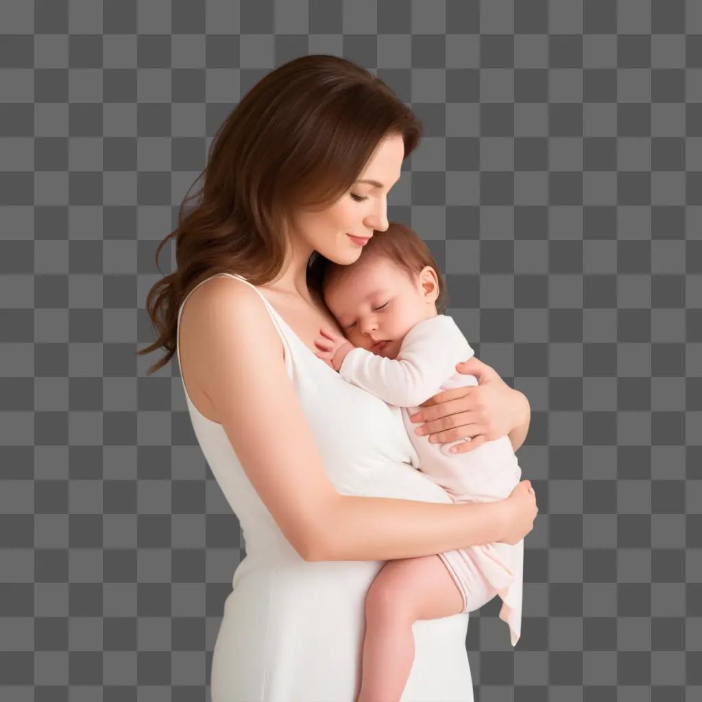 Mommy holding her baby in a white dress