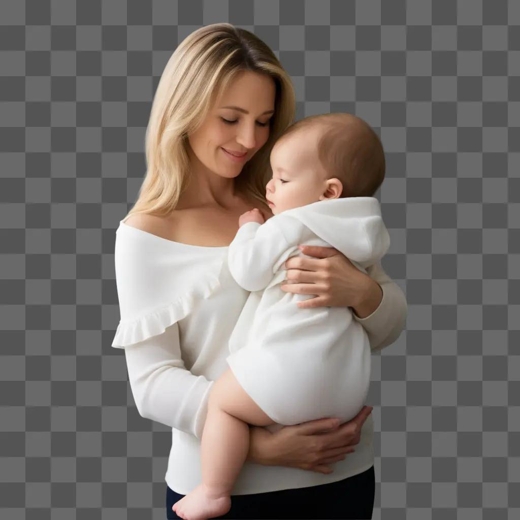 Mommy holds baby in soft light