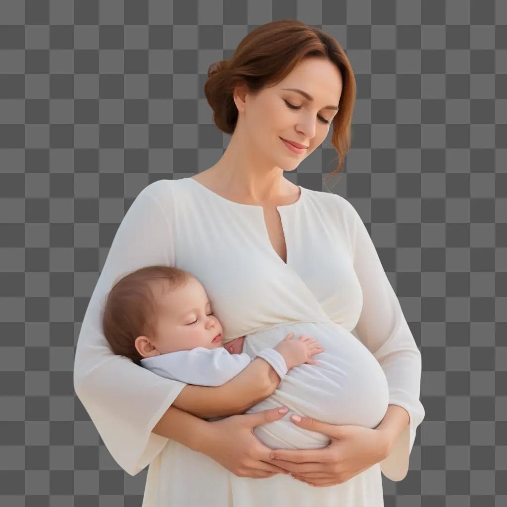 Mommy holds baby in white dress