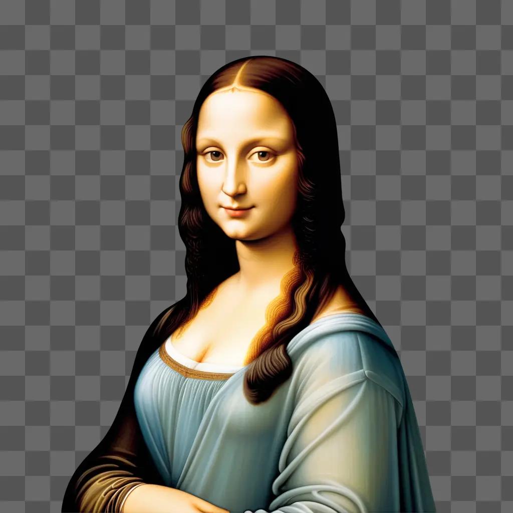 Mona Lisa portrait in a blue dress