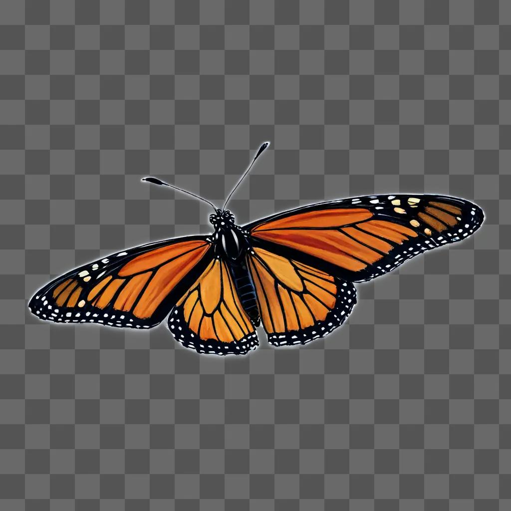 Monarch butterfly drawing with wings and black antennae