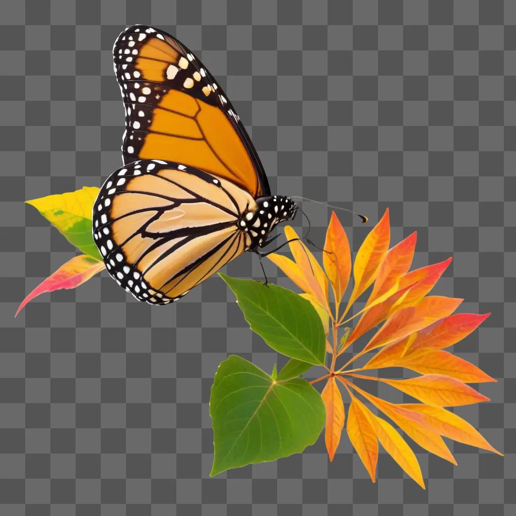 Monarch butterfly on a leafy branch