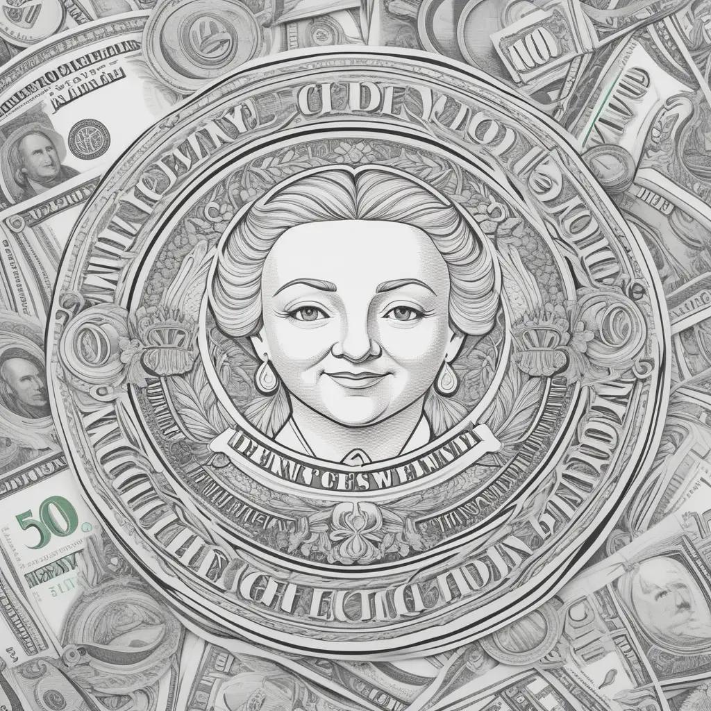 Money coloring pages with a woman and money