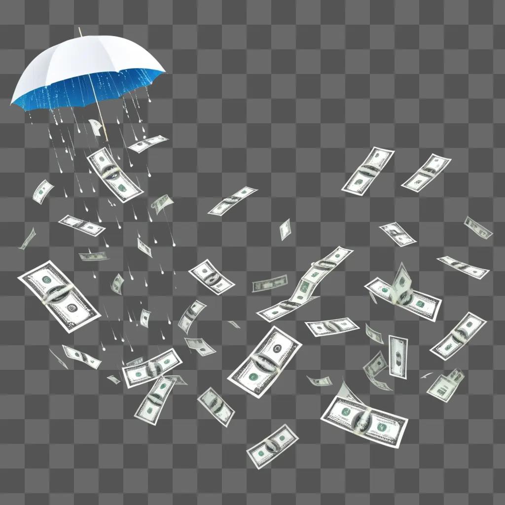 透明な傘から落ちるお金
