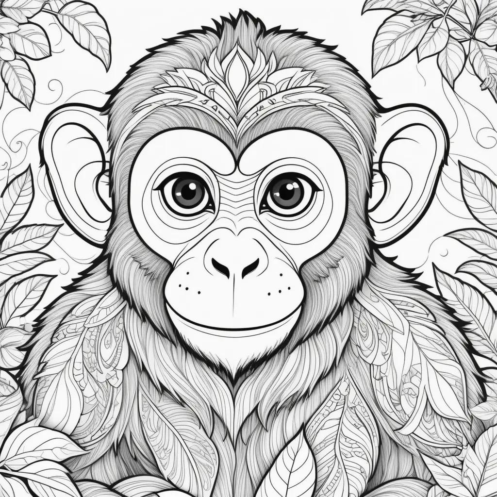 Monkey coloring page with intricate design elements