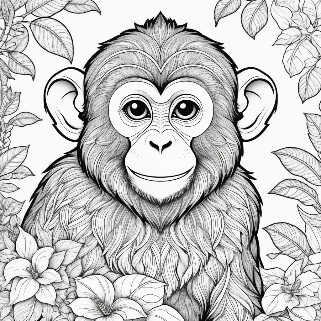 Monkey coloring pages with black and white design