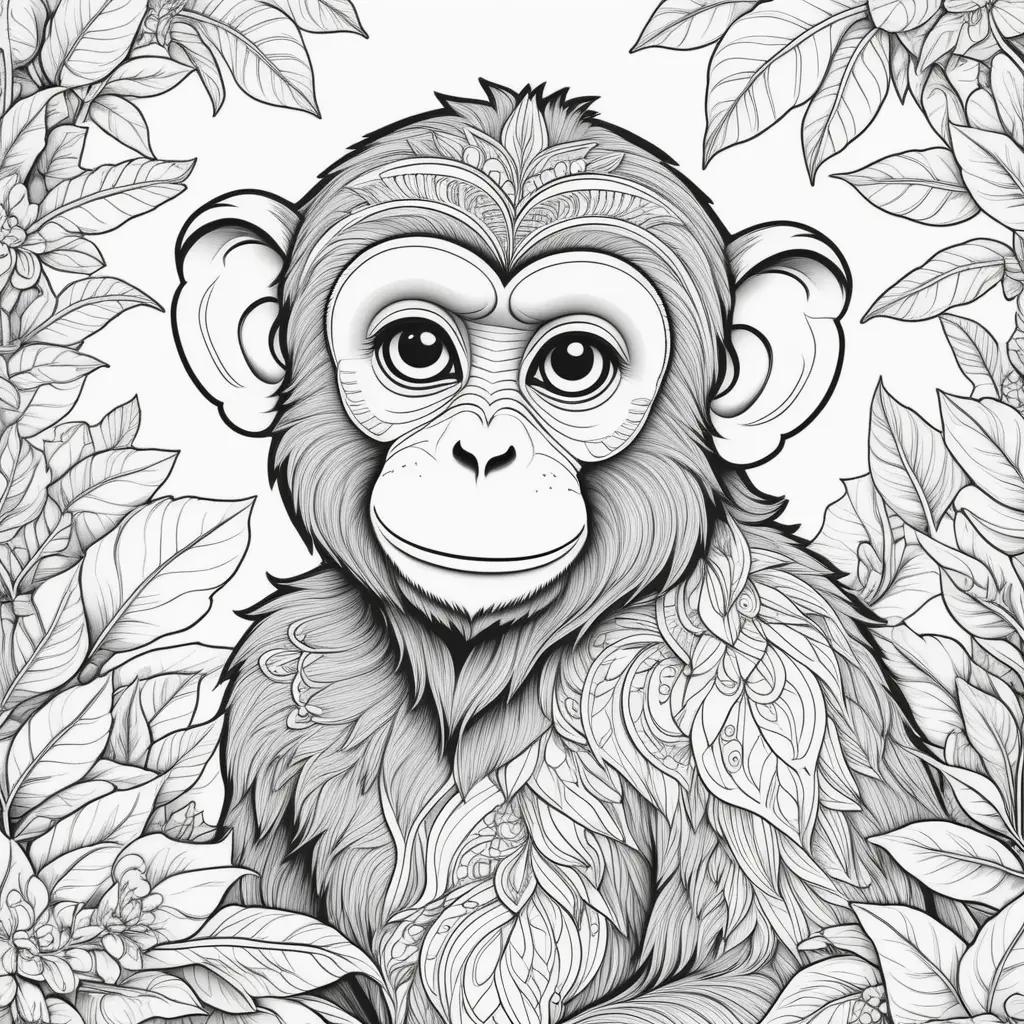 Monkey coloring pages with black and white leaves