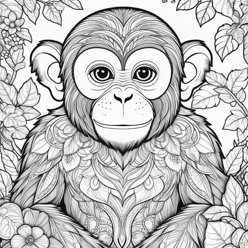 Monkey coloring pages with flowers in background